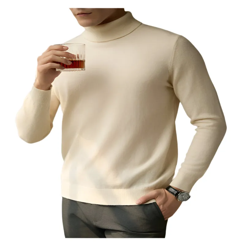 Pure Wool Turtleneck Sweater Men Thermal Slim Fit