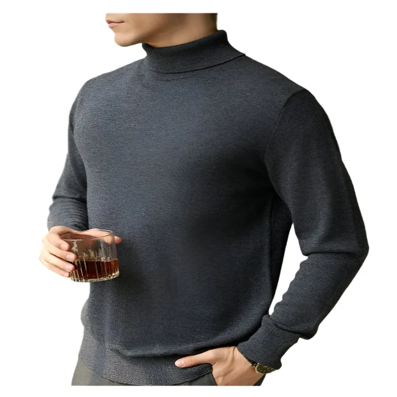 Pure Wool Turtleneck Sweater Men Thermal Slim Fit