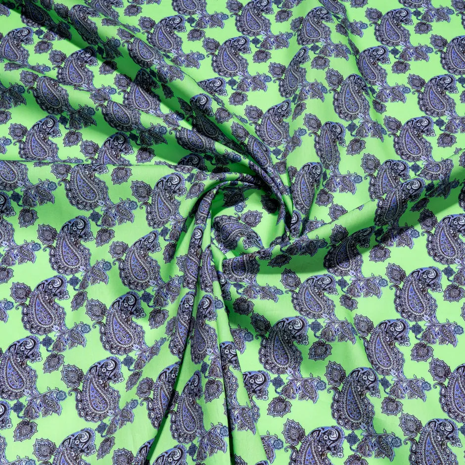 Purple Paisley Printed Green Luxury Cotton