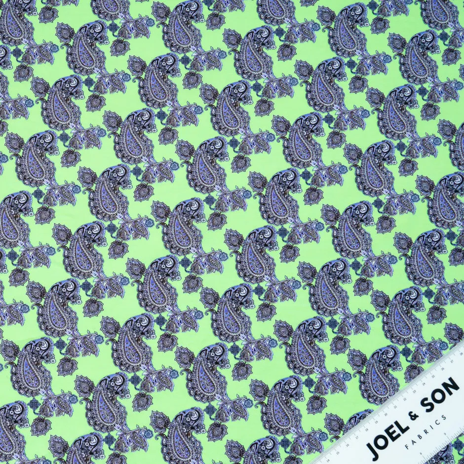 Purple Paisley Printed Green Luxury Cotton