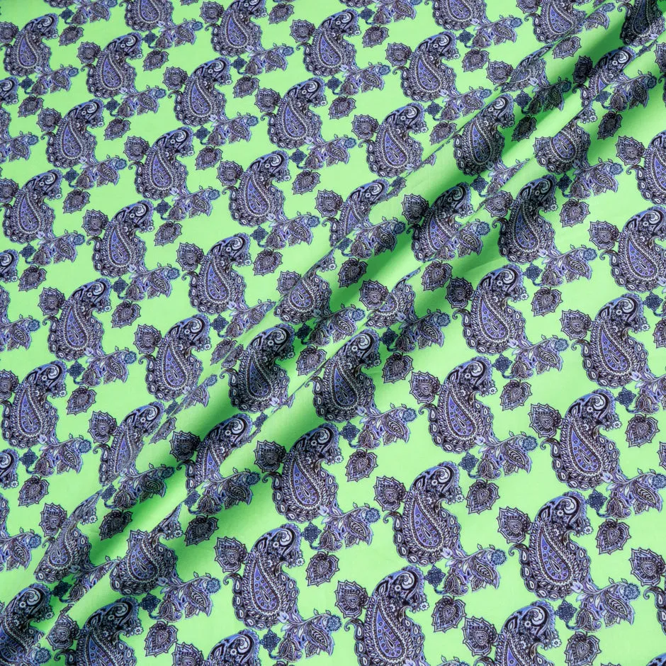 Purple Paisley Printed Green Luxury Cotton