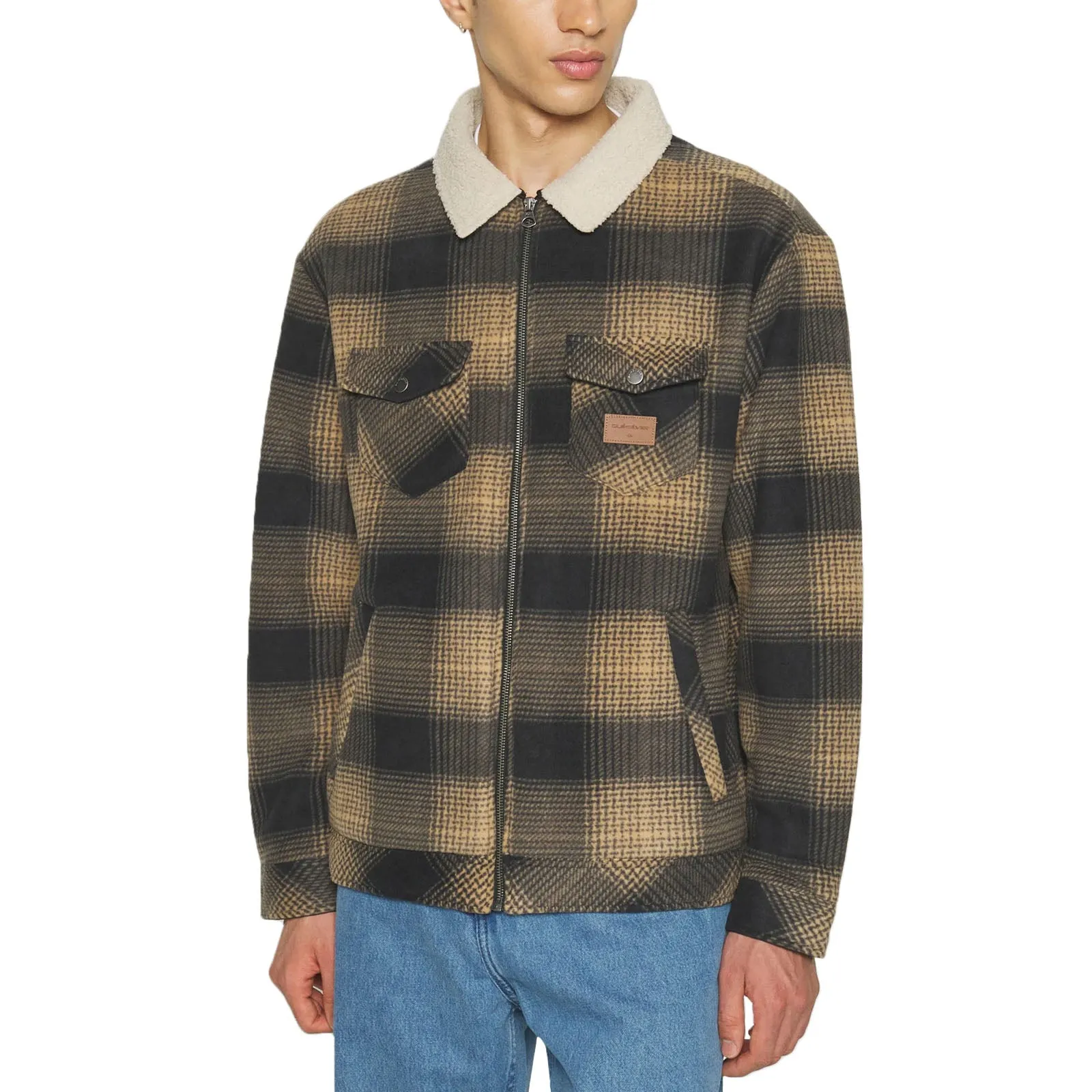 Quiksilver Mens Tolala Oversized Sherpa Plaid Shaket - Tannin Deck