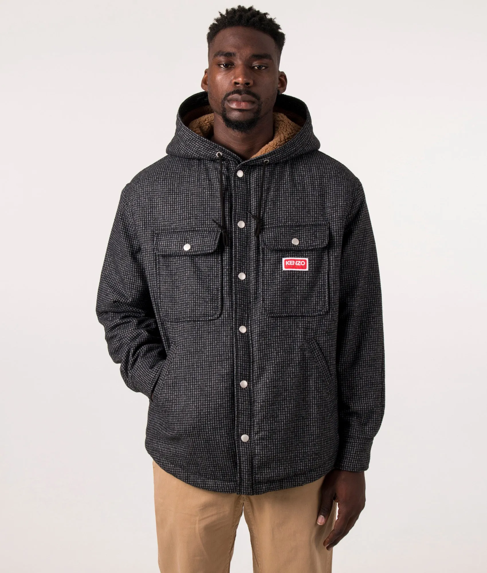 Relaxed Fit Checked Hooded Overshirt