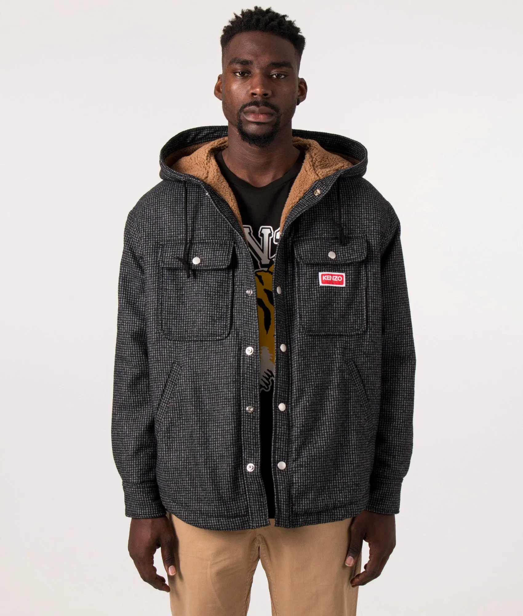 Relaxed Fit Checked Hooded Overshirt