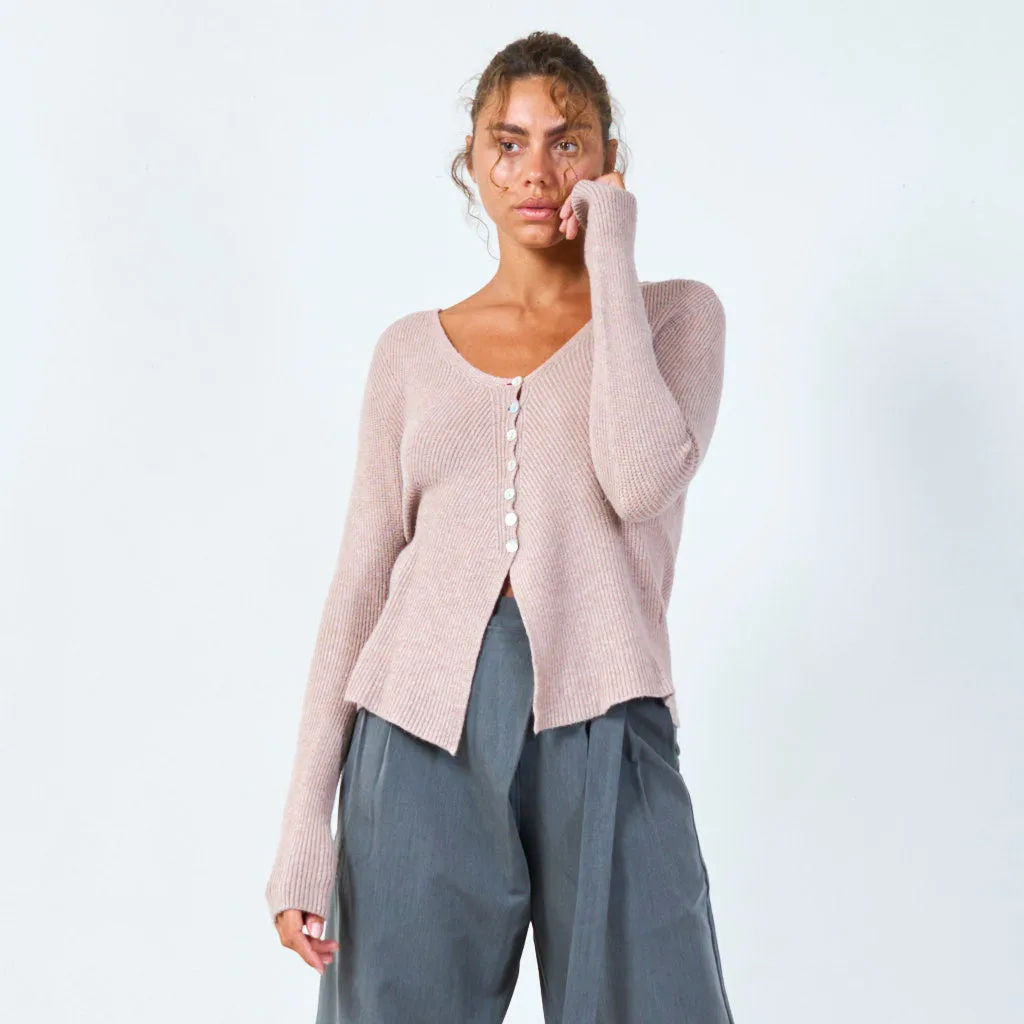 Ribbed button-up cropped cardigan wholesale