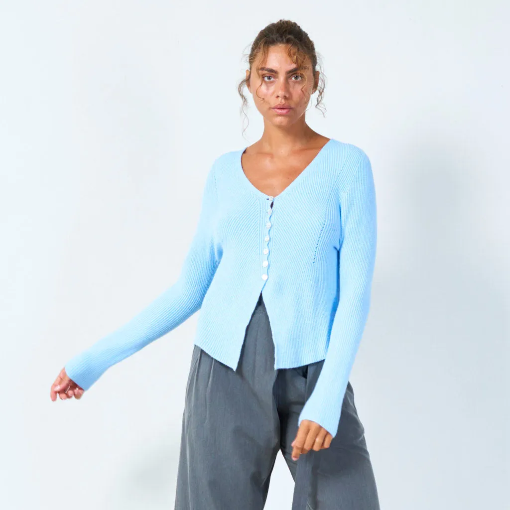 Ribbed button-up cropped cardigan wholesale