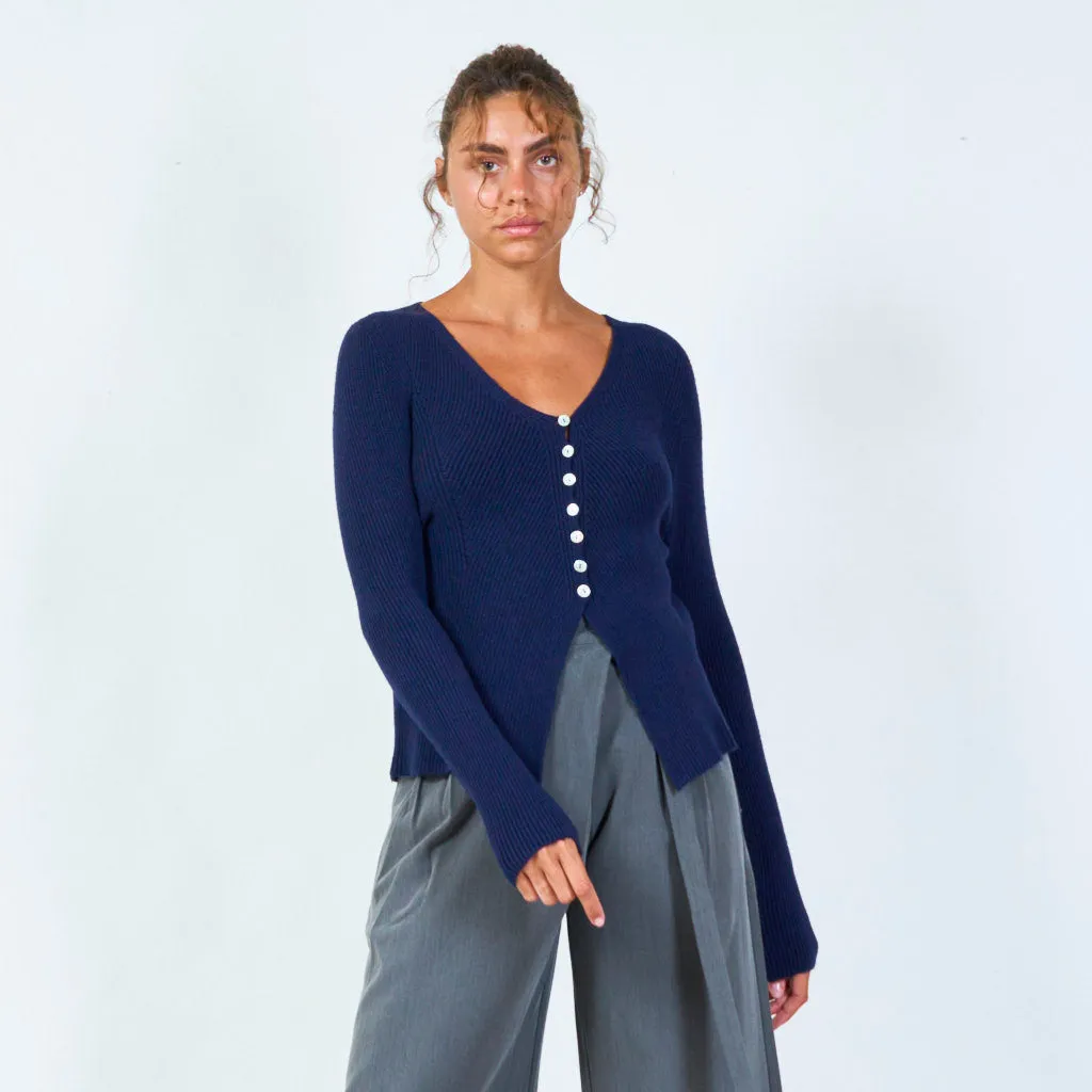 Ribbed button-up cropped cardigan wholesale