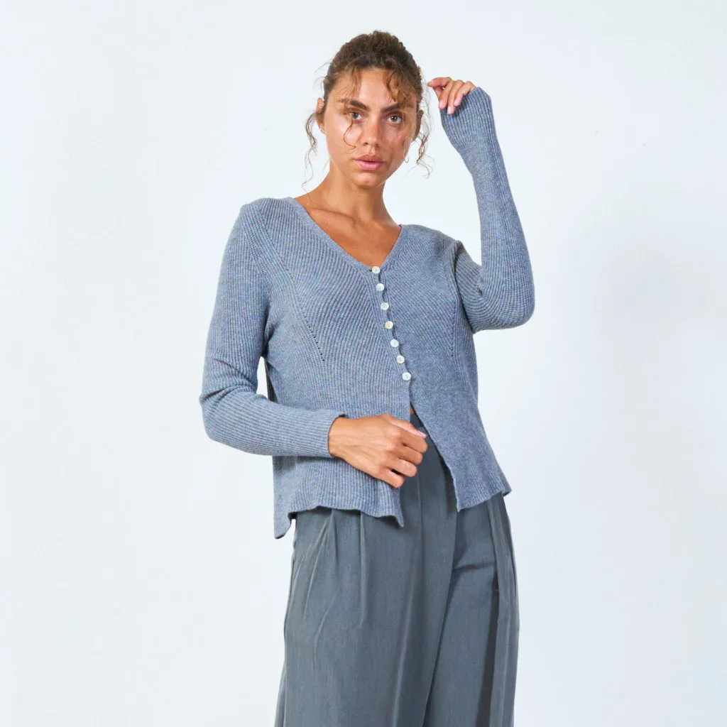 Ribbed button-up cropped cardigan wholesale