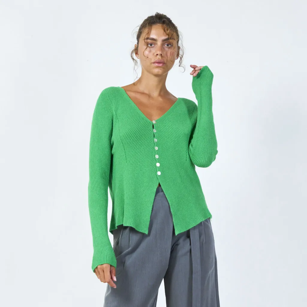 Ribbed button-up cropped cardigan wholesale