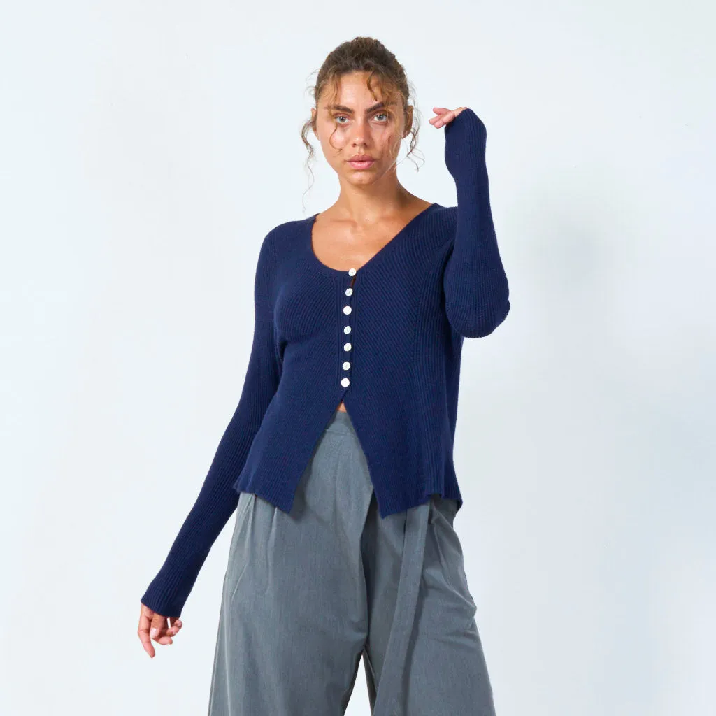 Ribbed button-up cropped cardigan wholesale