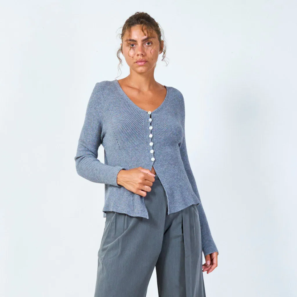 Ribbed button-up cropped cardigan wholesale