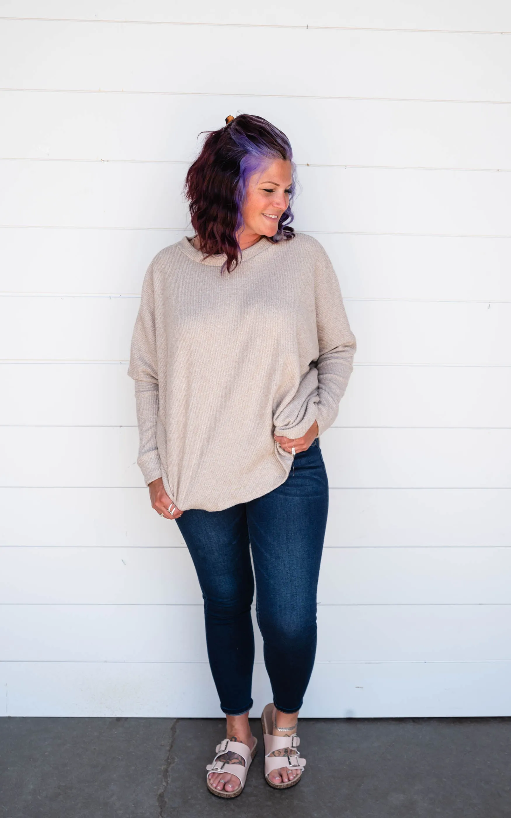 Round Neck Brushed Thermal Knit Top - Final Sale