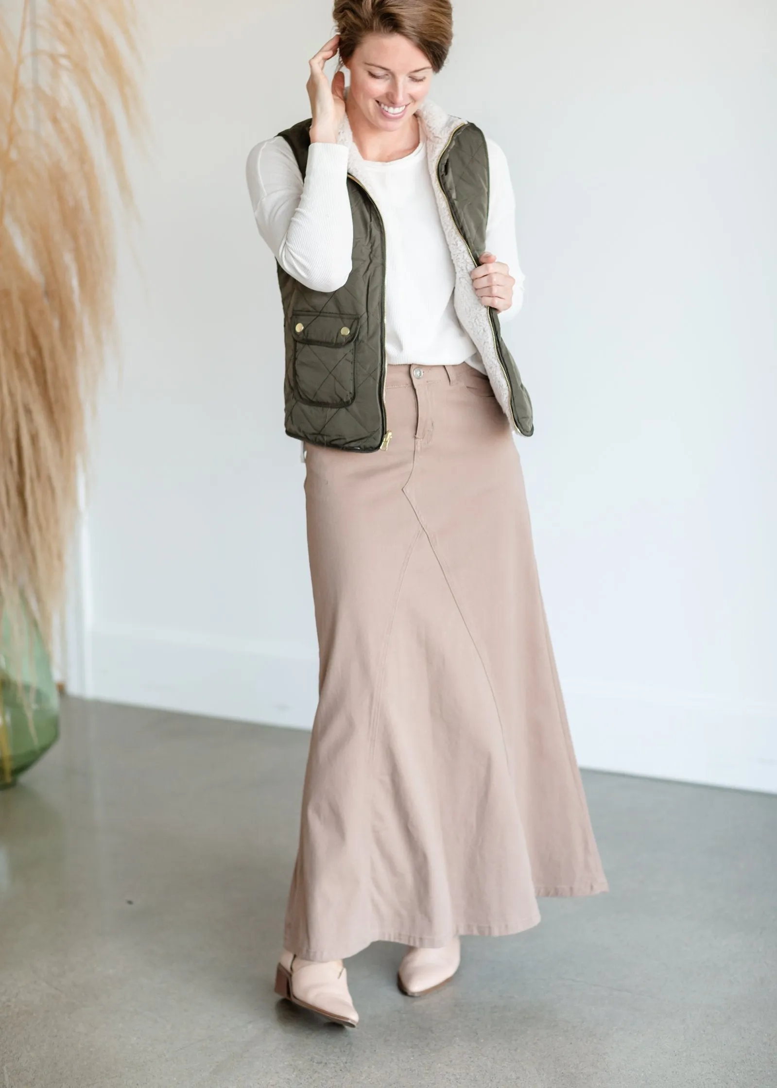 Ruth A-Line Long Khaki Skirt - FINAL SALE