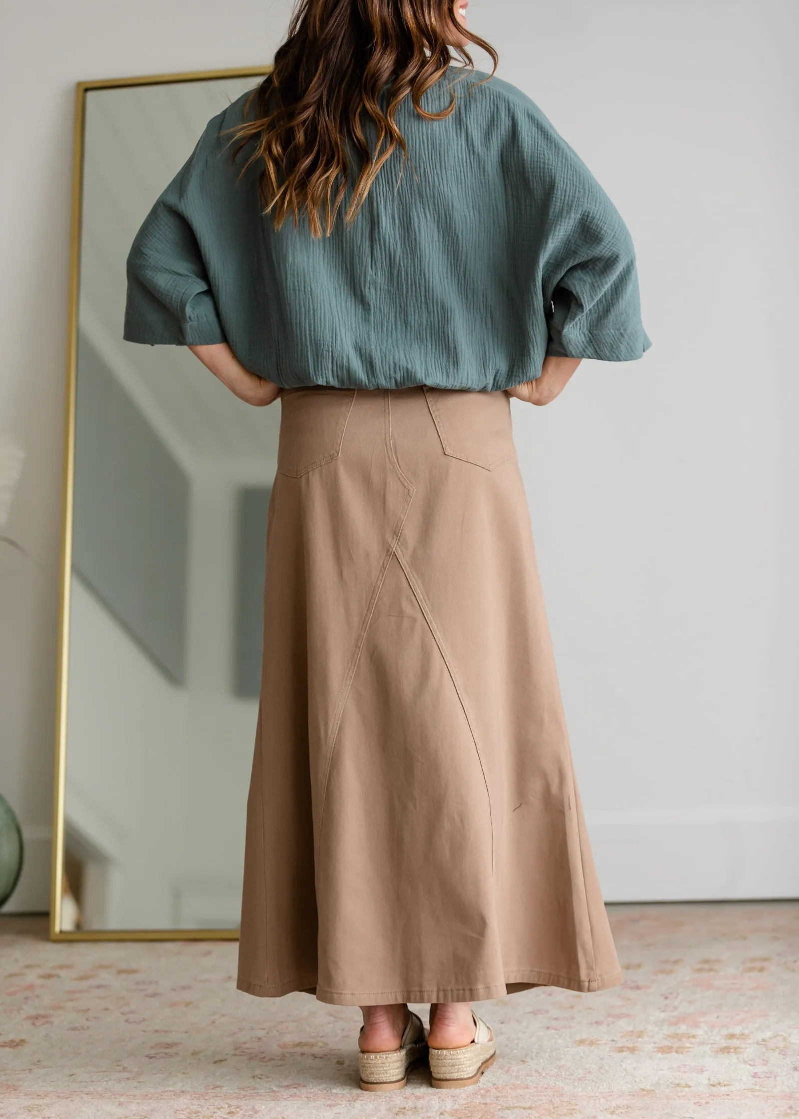 Ruth A-Line Long Khaki Skirt - FINAL SALE