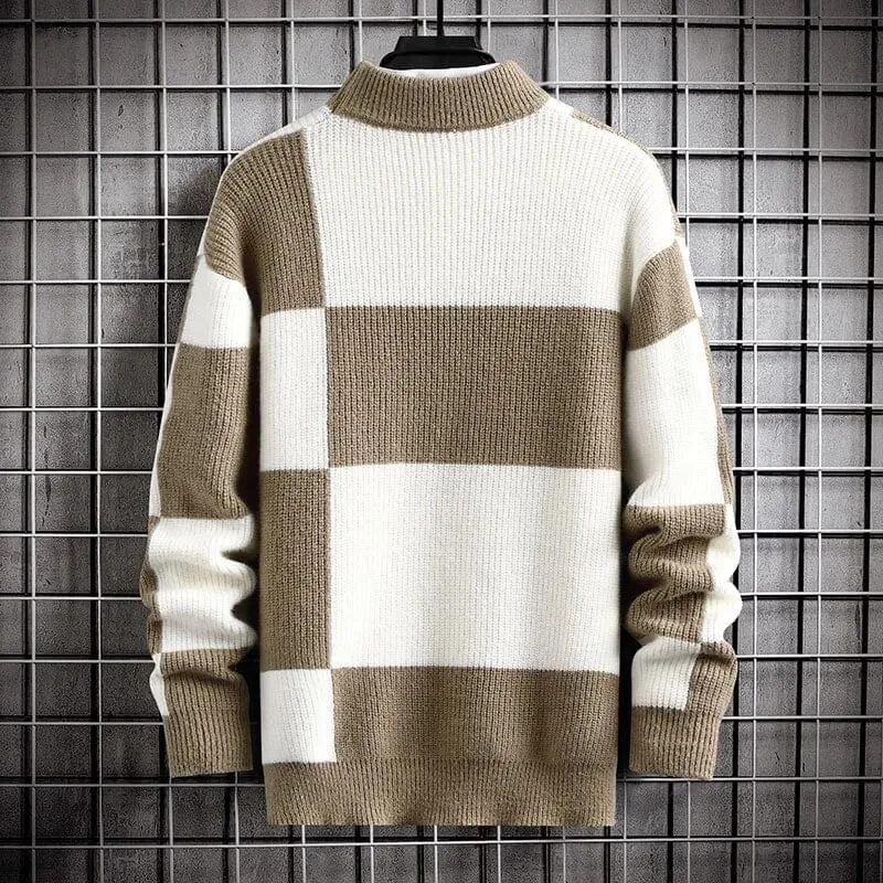 Smart Casual Men's Patchwork Sweater High Quality Knitted Pullover