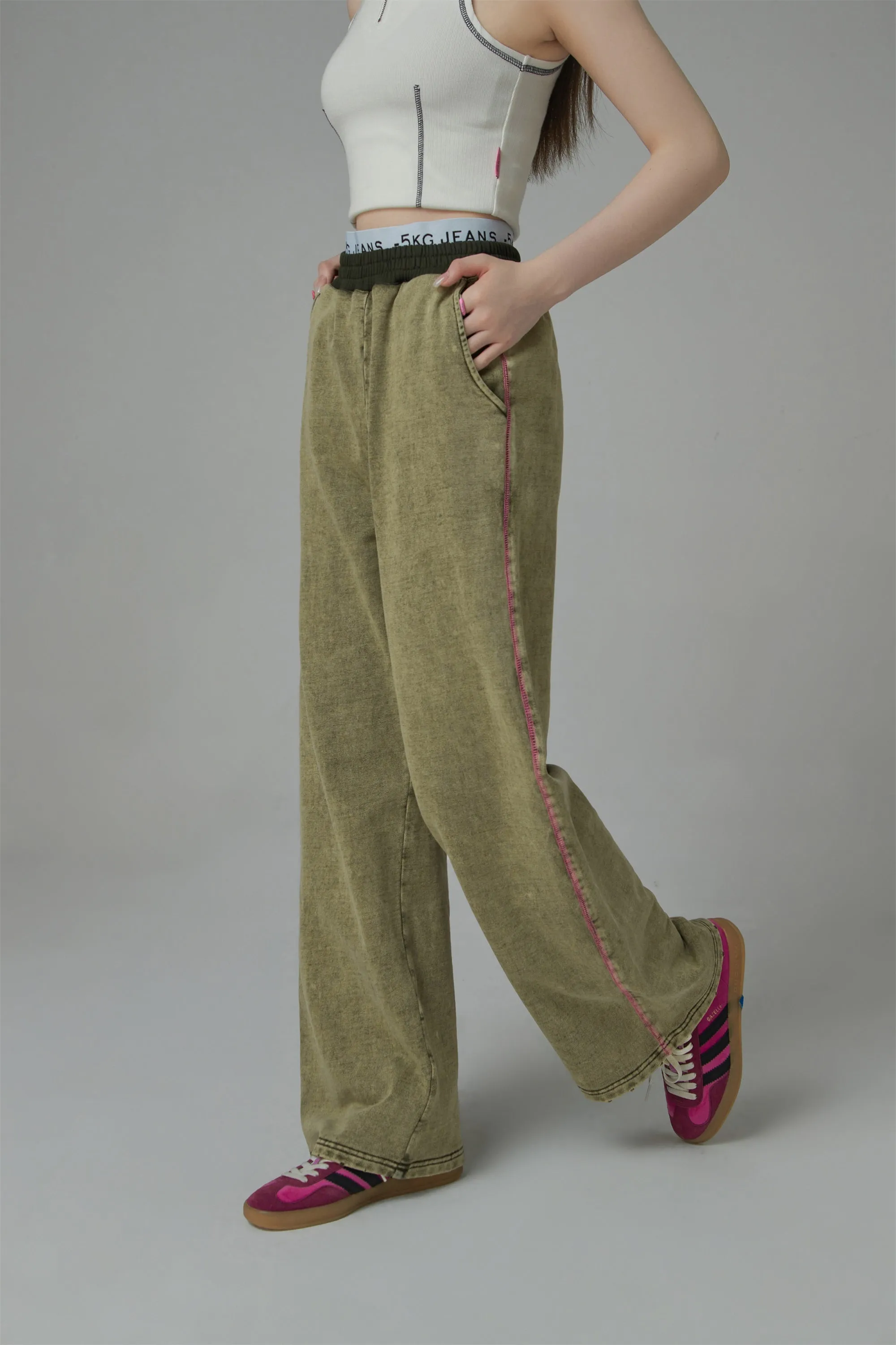 Vintage Wash Wide Jogger Pants