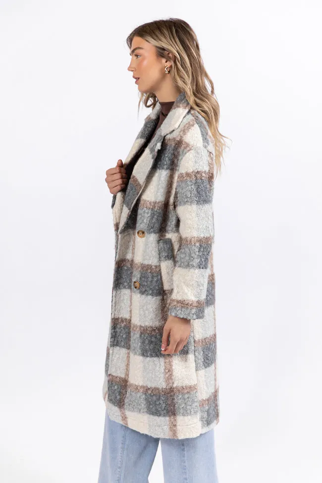 Wanting More Grey Sherpa Plaid Coat SALE