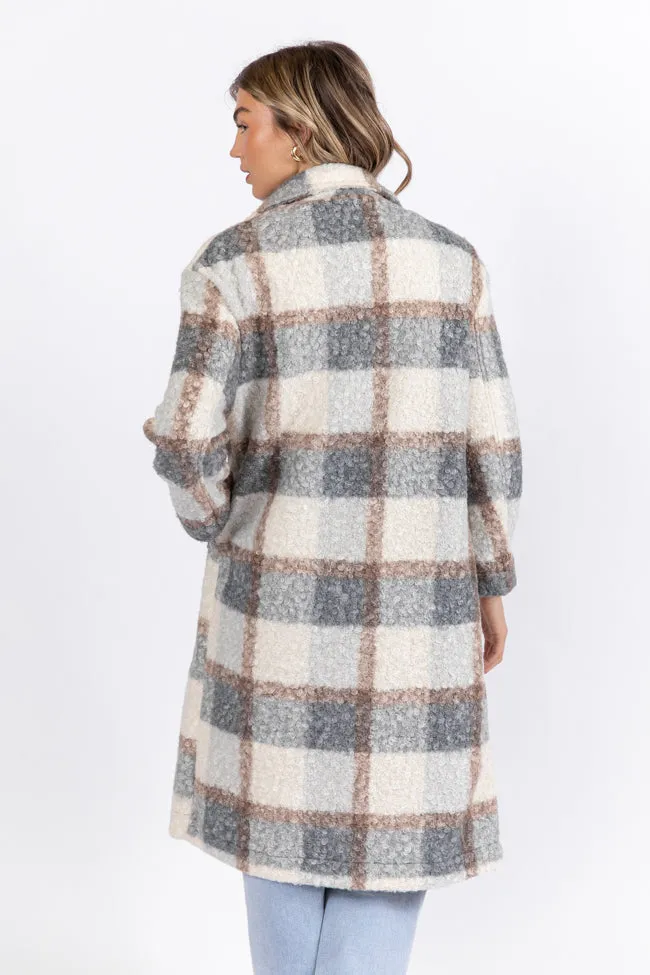 Wanting More Grey Sherpa Plaid Coat SALE