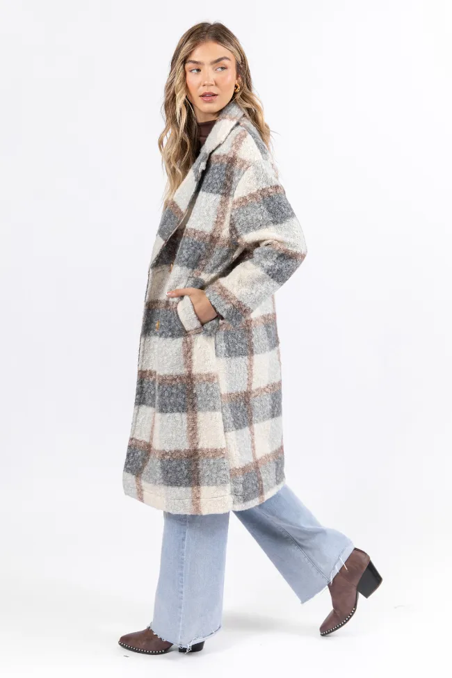 Wanting More Grey Sherpa Plaid Coat SALE